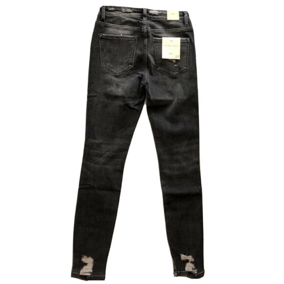 BRIDGE BY GLY Women's Black Destruct Denim Mid-Rise Skinny Stretch Jeans - Picture 5 of 12